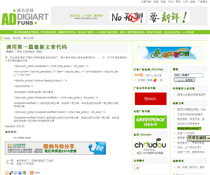 仿广告放肆的wordpress经典主题文章页面